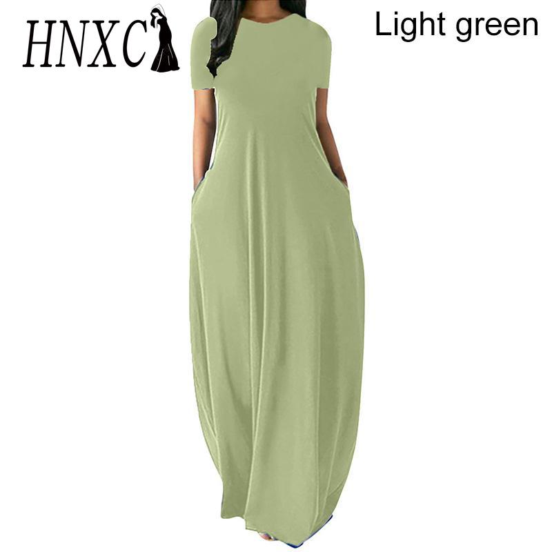 HNXC Women Casual Loose Long Dress O-Neck Short Sleeve Summer Beach Dress Elegant Party Dress
