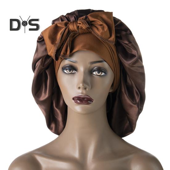 Sleeping Hat Solid Color Stretchy Ribbon Decoration Satin Fabric Round Hat Fine Texture Daily Wear Sleep Bathroom Headwear