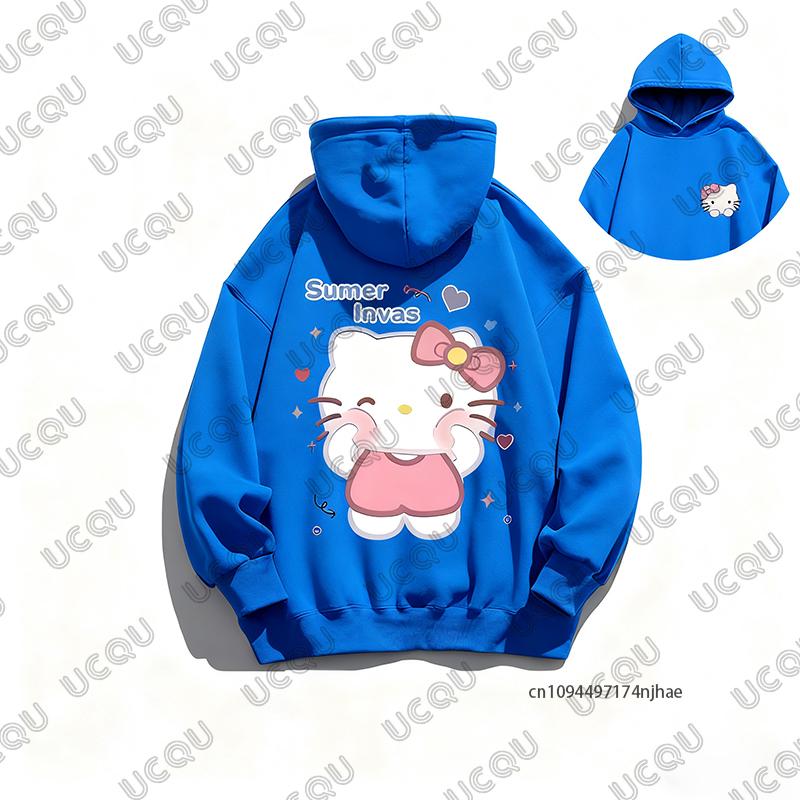 Autumn Winter New Cute Cartoon Hello Kitty Print Cotton Hoodies For Women Long Sleeve Sweatshirt Casual Pullover Couple Y2K Tops