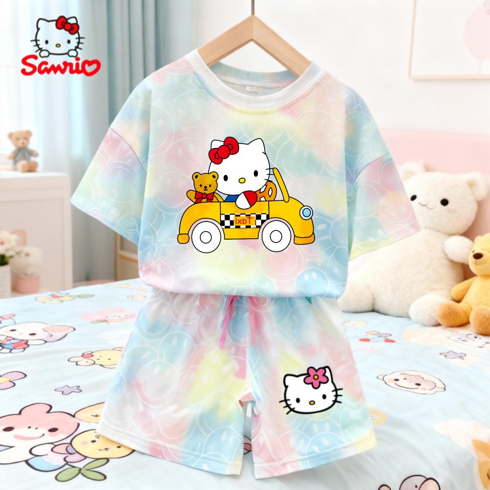 

Літні Кавайні Набори Hello Kitty Дихаючі М які Дитячий Одяг Для Маленьких Дівчаток Милий Мультяшний 3D Принт Короткий Рукав Тонкий Дво peças 160