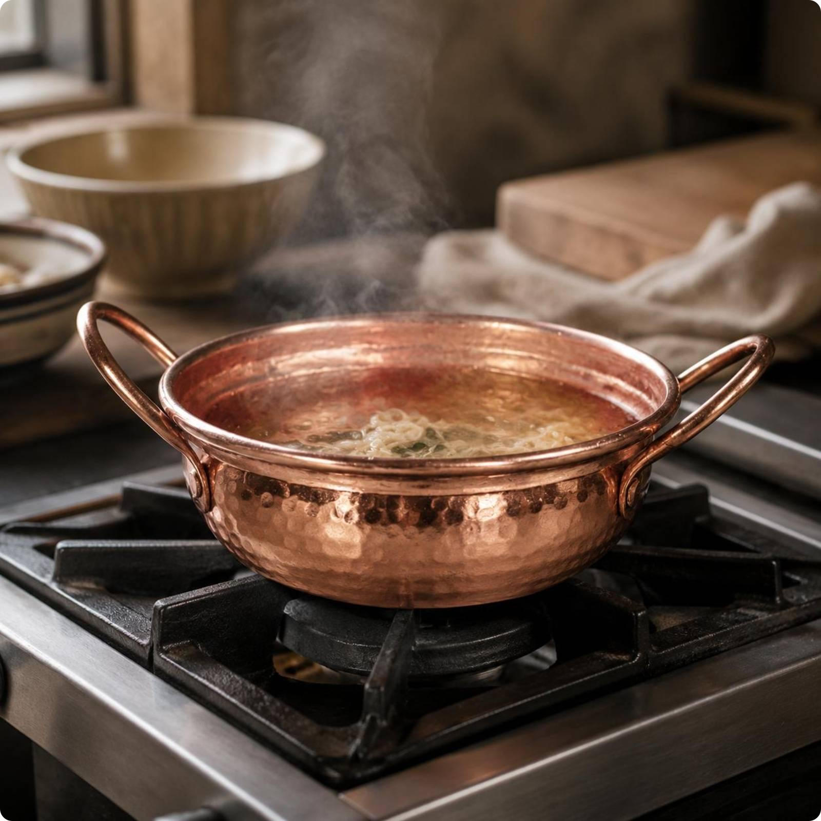Handmade Copper Pot Lidless Hammered Double