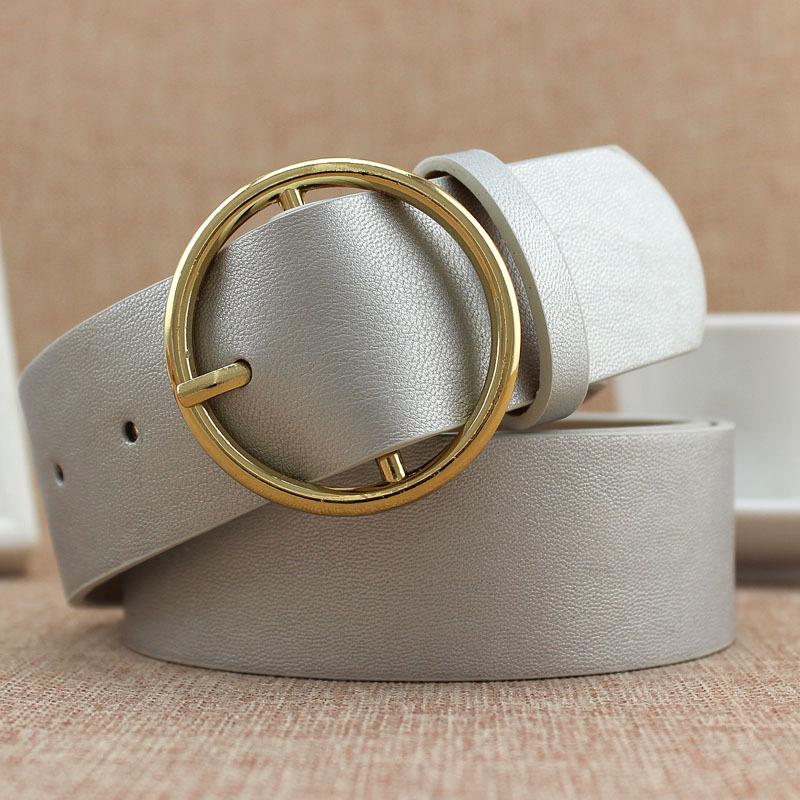 Gold Round Buckle Women'S Pu Belt Skirt Decorative Jeans Belt Women