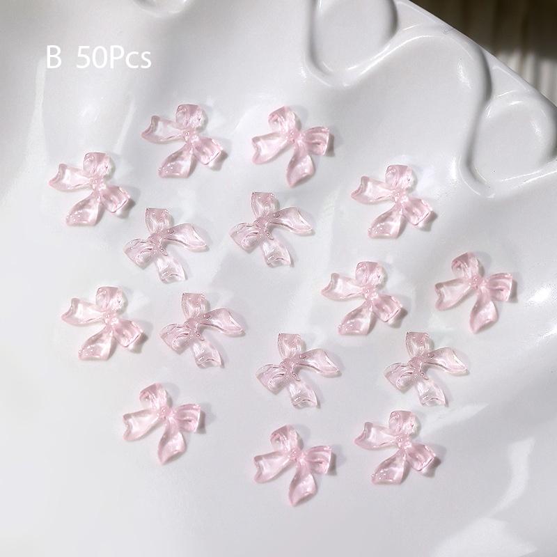 50Pcs Ice Transparent French Ribbons Colorful Resin Bowknot Charm Bowtie Jewelry Nail Art Decorations Manicure Tools Accessories