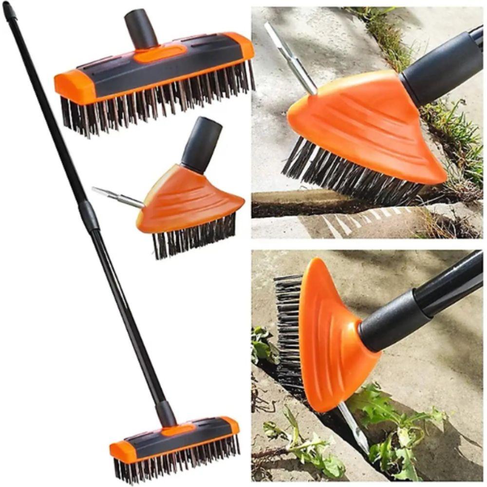 Adjustable Handle Weed Remover Tool 3 In 1 Manual Crevice Weeding Brush Replaceable Brush Heads 2 Brush Head Gardening Tool