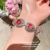 Papalacha Pink Gemstone Love Necklace, Princess On The Run, 18K Gold Plated Gradual Change Powder, Zircon Heart Ring