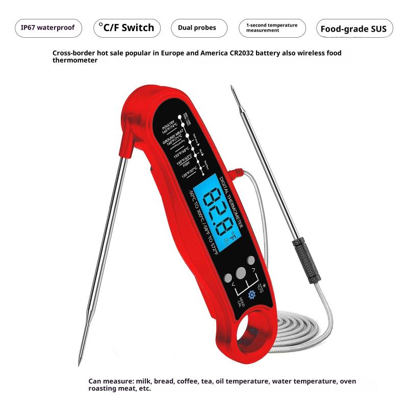 

Digital Kitchen Food Body Temperature With 2 Probes For Bbq Cooking Fast And Precise Meat Body Temperature Tools Backlight красный