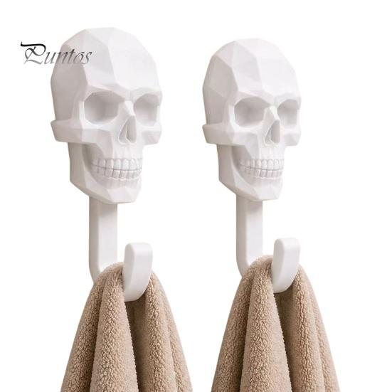 Beschädigungsfreier Wandhaken 2 Stück Hook Up, 3D-gedruckte Totenkopf-Design-Haken, Bohrerfreie polygonale Dekor-Montagehaken, Wasserdichte Badezimmeraufbewahrung für Handtücher