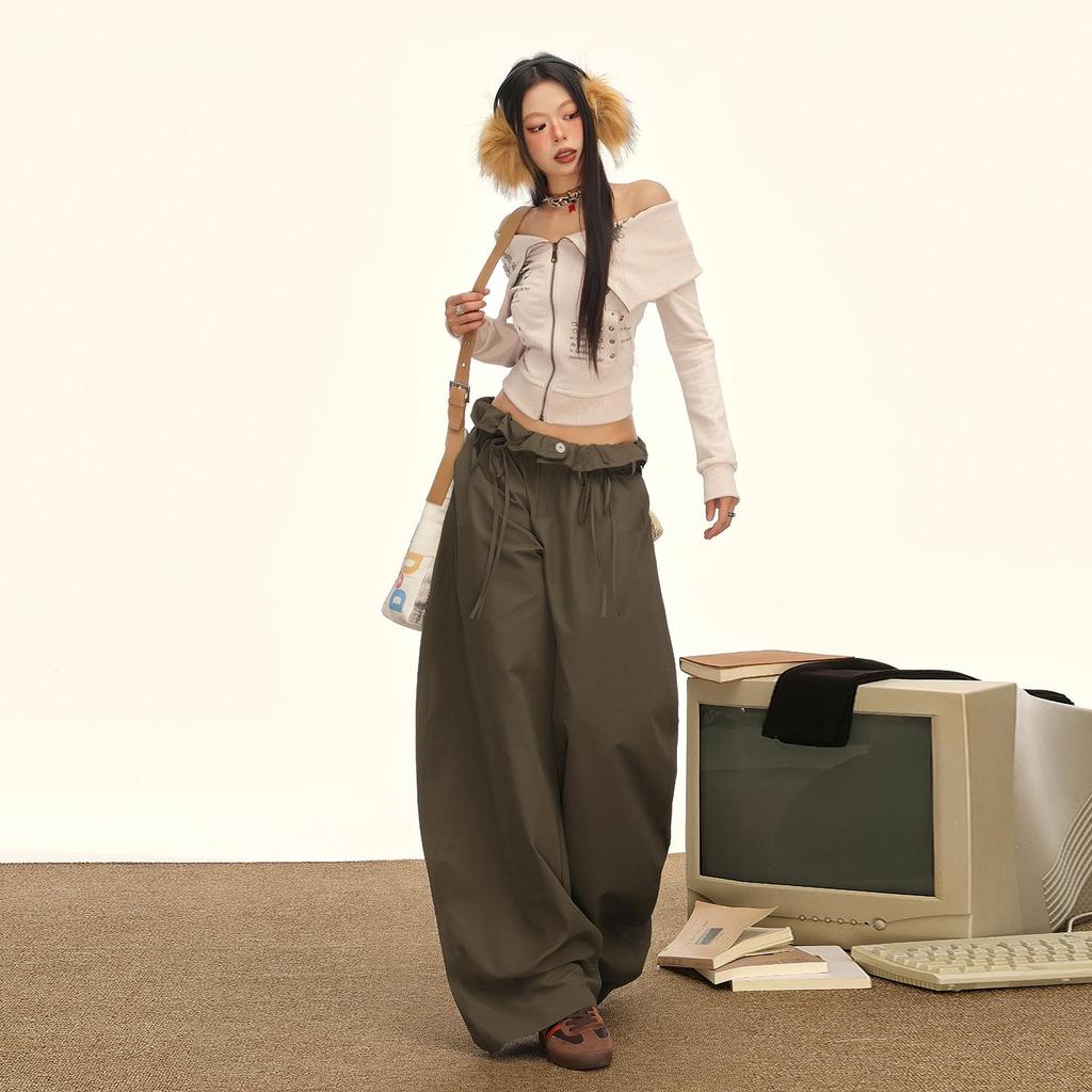 American Floral Balloon Pants - Women's Elastic Waist, Loose, Tie-Up, Slimming, Wide-Leg Design for Autumn & Winter