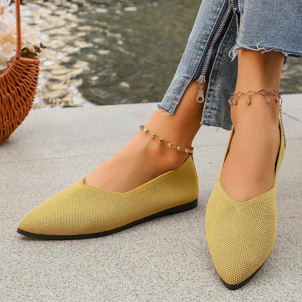Women Flats Shoes Elastic Knitting Slip on Flat Shoes for Women Summer Breathable Soft Loafers Lightweight Casual Sneakers Women