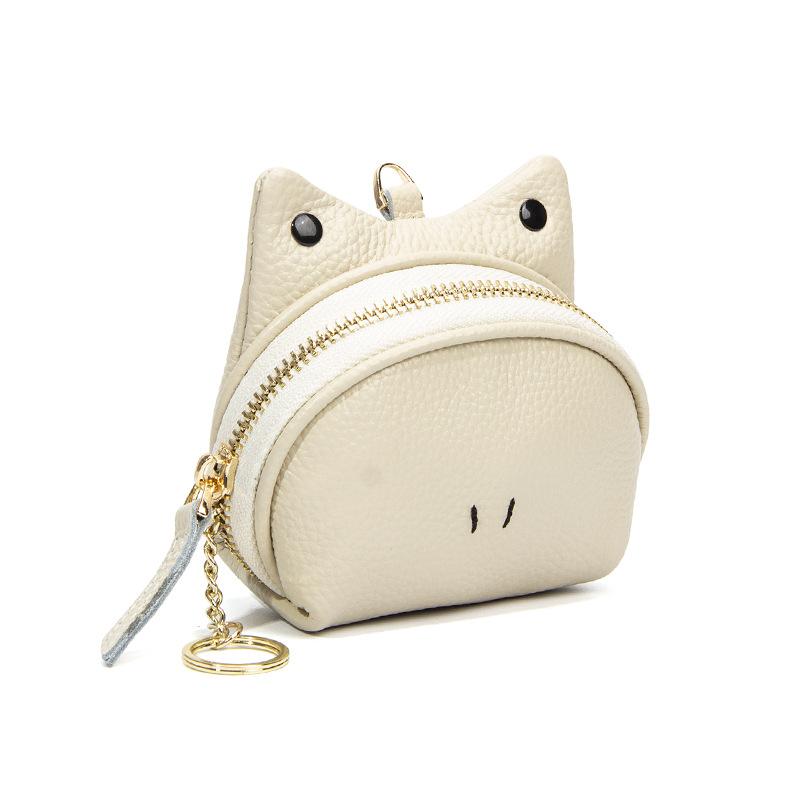 Portable Brand Genuine Leather Frog Shape Coin Pouch, Mini Zipper Key Holder Wallet with Detachable Key Ring for Pocket & Bag