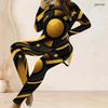 Women Plus Size Round Neck Long Sleeve Printed Dark Green Two Piece Set Longline Top And Fitted Pants