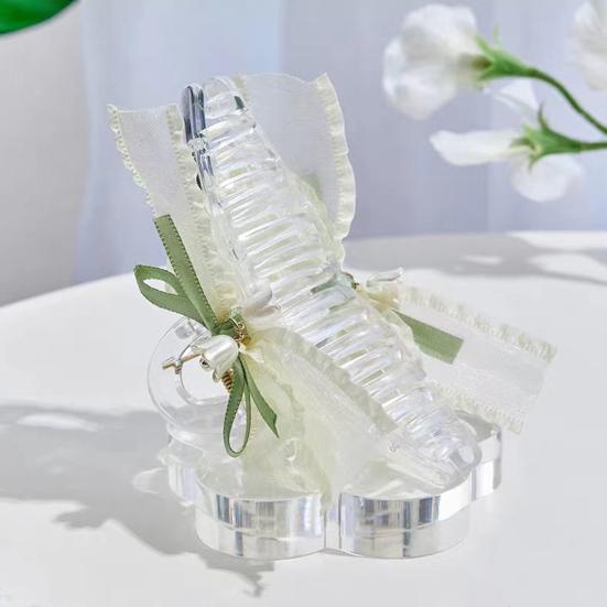 Hair Claw Large Transparent Strong Clamping Force Spring Invisible Hair Clip with Flower