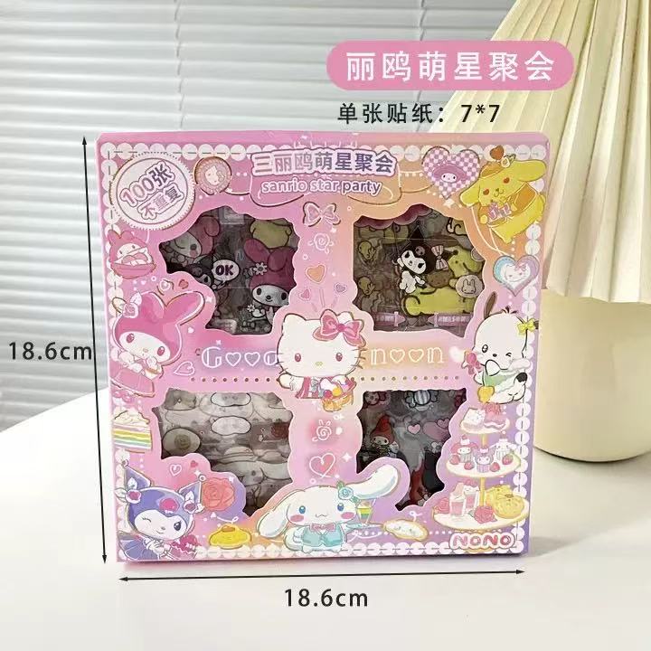 100Pcs Sanrio Stickers Kids Girls Decals Toys Transparent My Melody Kuromi Waterproof Cartoon Sticker Birthday Gifts