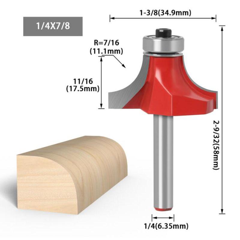 Eck-Rundfräser mit 1/4- und 6-mm-Schaft und Lagerfräser für Holzarbeiten, Wolframkarbid