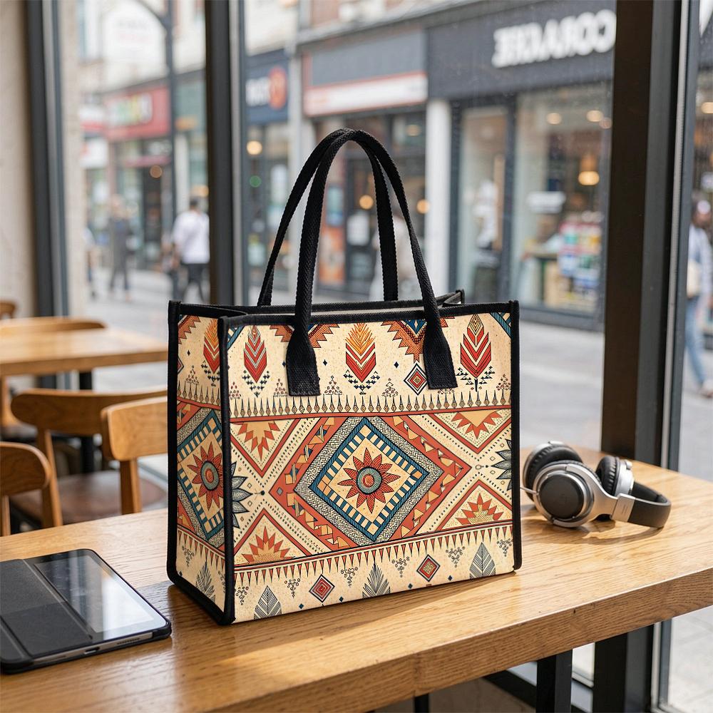 Bohemian Geometric Pattern Tote Bag Casual Ladies Shoulder Handbag for Daily Shopping Travel Use