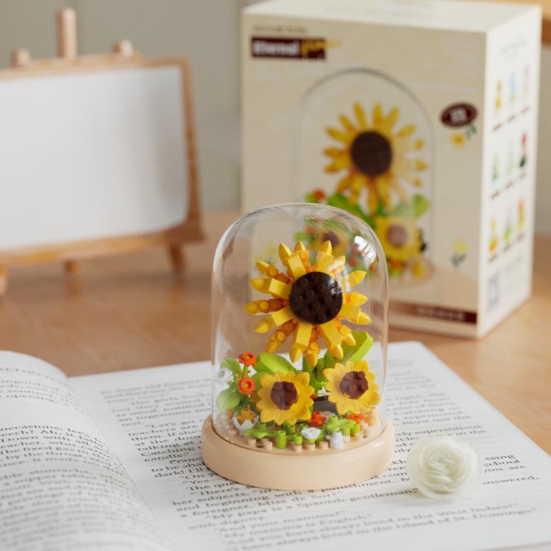 Music Flower Box Compatible Building Blocks Bouquet: Sunflower & Carnation Toy for Children and Teachers