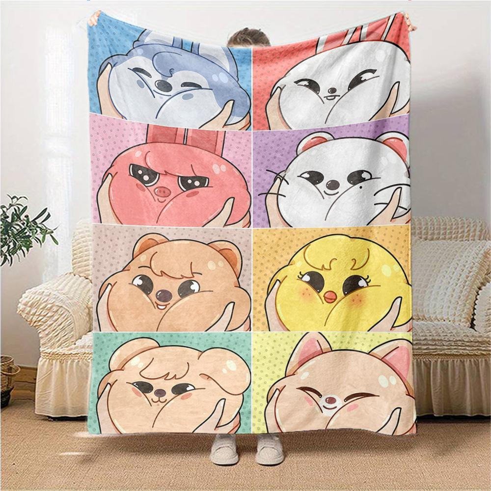 1Pc Cute Animal Expressions Blanket For Couch Bed Plush Cozy Fuzzy Blanket Super Soft Warm Blankets For Fall And Winter 091843