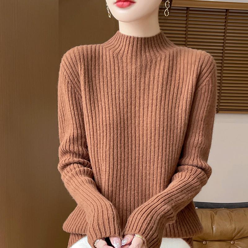 Damen Rollkragen 100% Wolle Verdickter Pullover - Modischer Strickpullover für Herbst und Winter