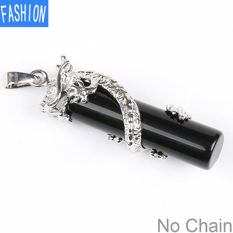 Klassisk naturstein halskjede anheng Tribal Totem Dragon svingete Crystal Column for menn og kvinner