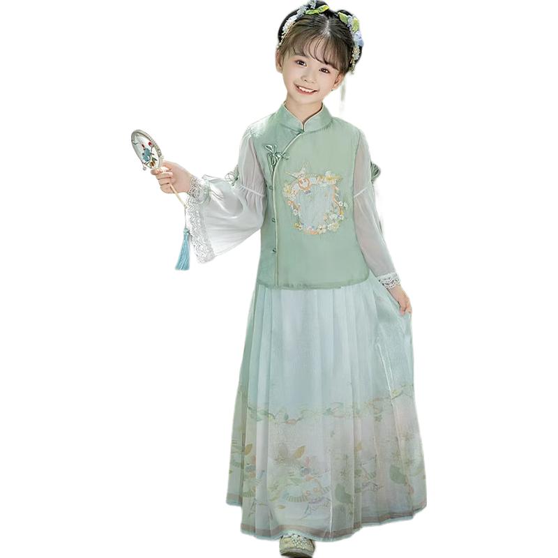 Luomon Girls  New Chinese Style Hanfu Horse-Face Skirt Set 120