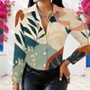 Women Plus Size Collared Neck Long Sleeve Button Front Abstract Floral Printed Shirt