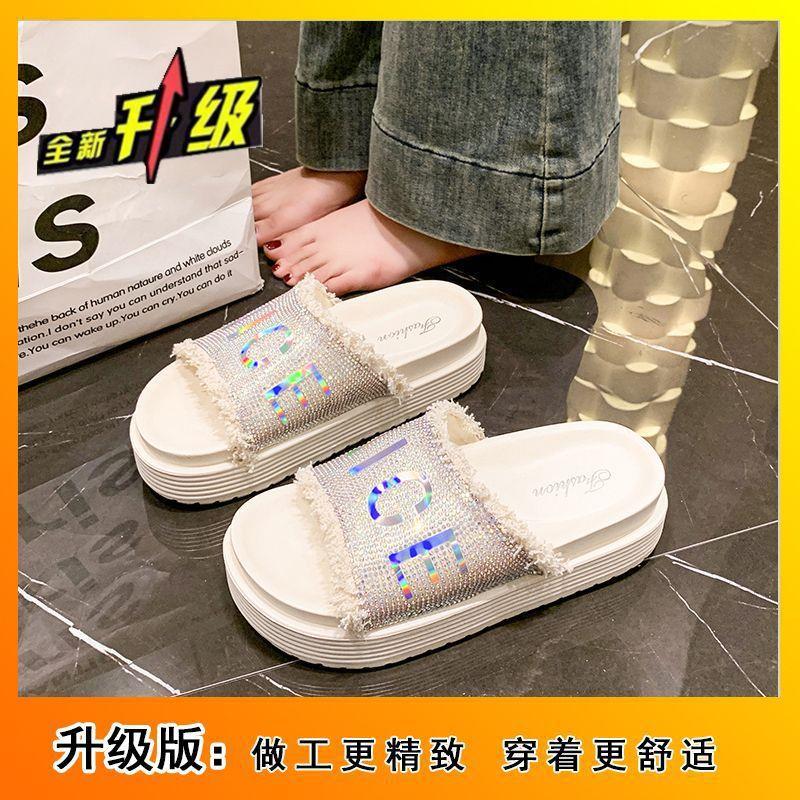 

Foreign trade fashion versatile sandals thick bottom heightening sequins high sense one-word drag 2025 summer and autumn new 41