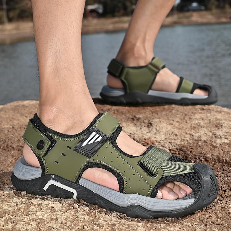 Sommer Herren Leder Strandsandalen Hohle Zehenkappe Outdoor Sportschuhe Handgefertigte Mesh Schuhe