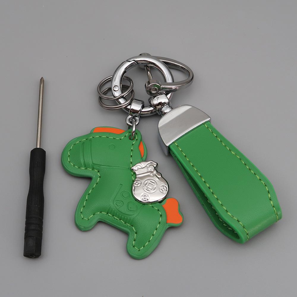 Instant Wealth Leather Keychain with Cartoon Pony Pendant for Couples – Trendy Bag and Car Accessory