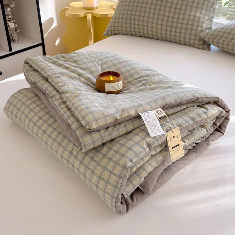 Green Plaid Summer Quilt High Quality Double-sided Summer Quilts Queen Bed Quilt Simple Luxury Comforter Thin Bed Cover Bedding