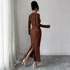 Cross Neck Knit Texture Solid Color Slim Fit Flattering Dress Women Winter Mature Style French Retro Patchwork Slim Sexy Elegant Women Maxi Dress