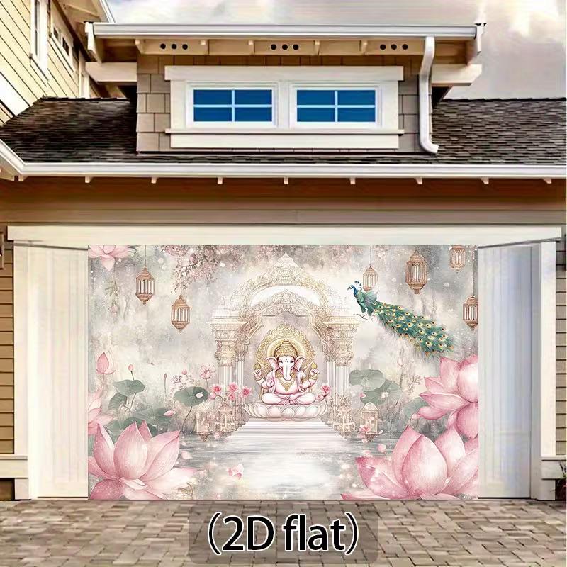 2D Indian Ganesha Backdrop, Traditional Puja Scene Background for Religious Ceremony