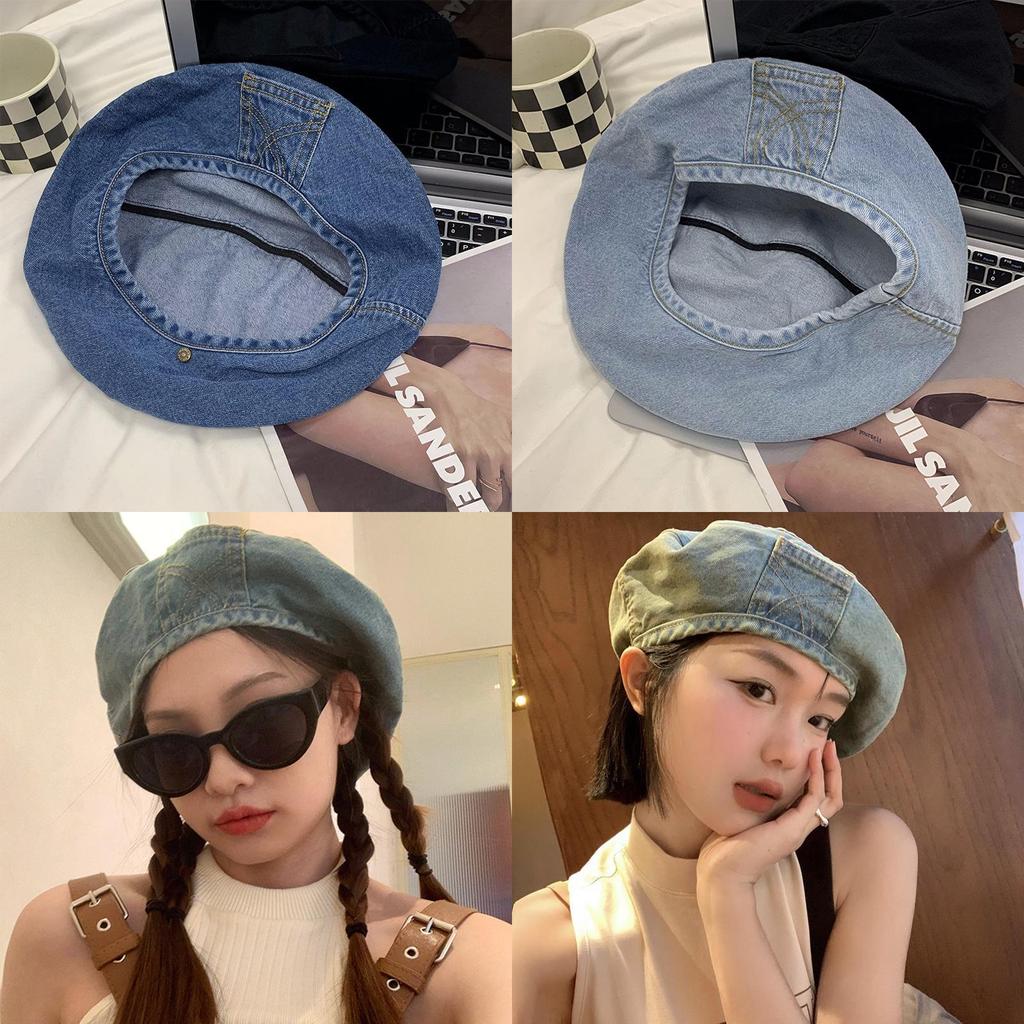Denim Beret Hat Women Summer Breathable Cotton Casual Street Fashion For Daily Wear