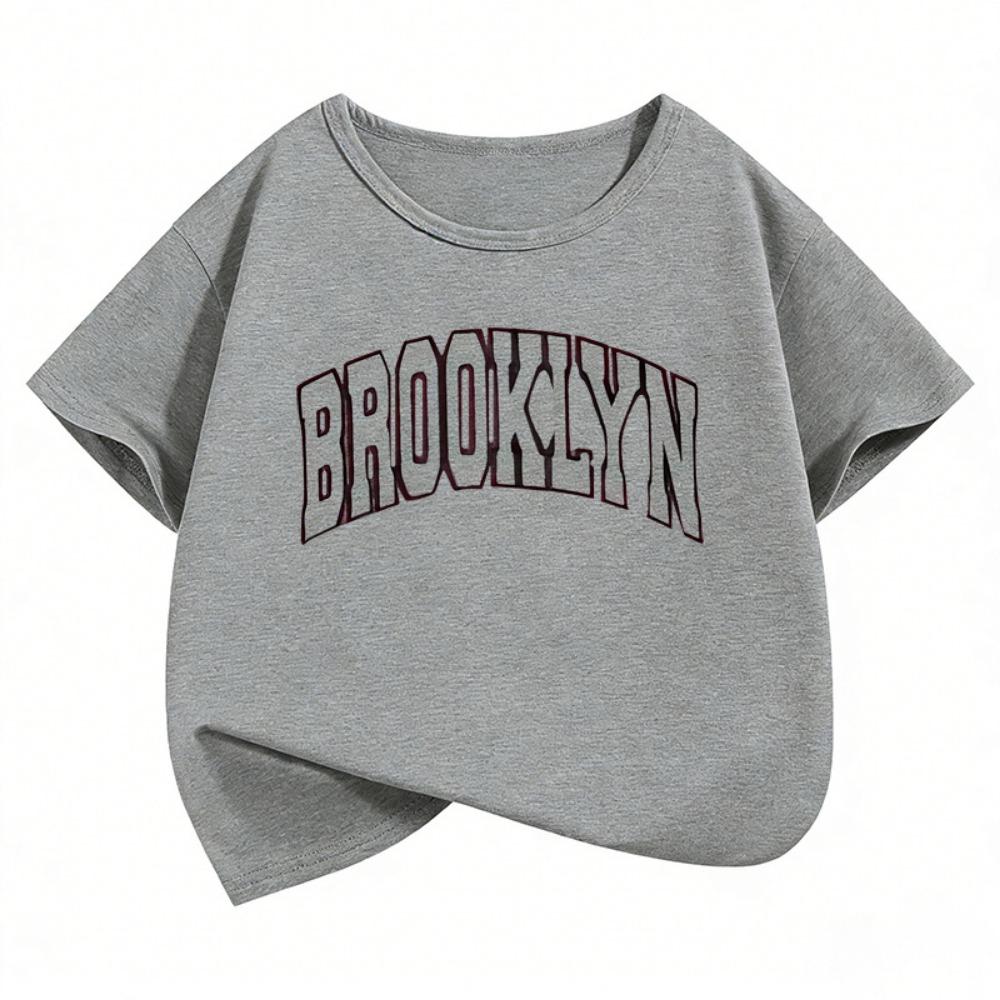 Brooklyn Letter Printed  Fashion T Shirts Short Sleeve Kids Children's T-shirt Boys Girls Summer Spring Casual Top Tee Shirt