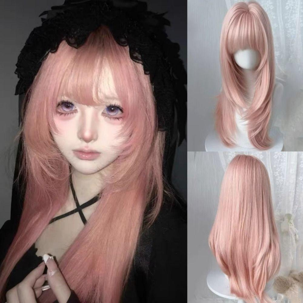 Harajuku Long Straight Synthetic Hair Lolita Halloween Cosplay Wig with Bangs for Women