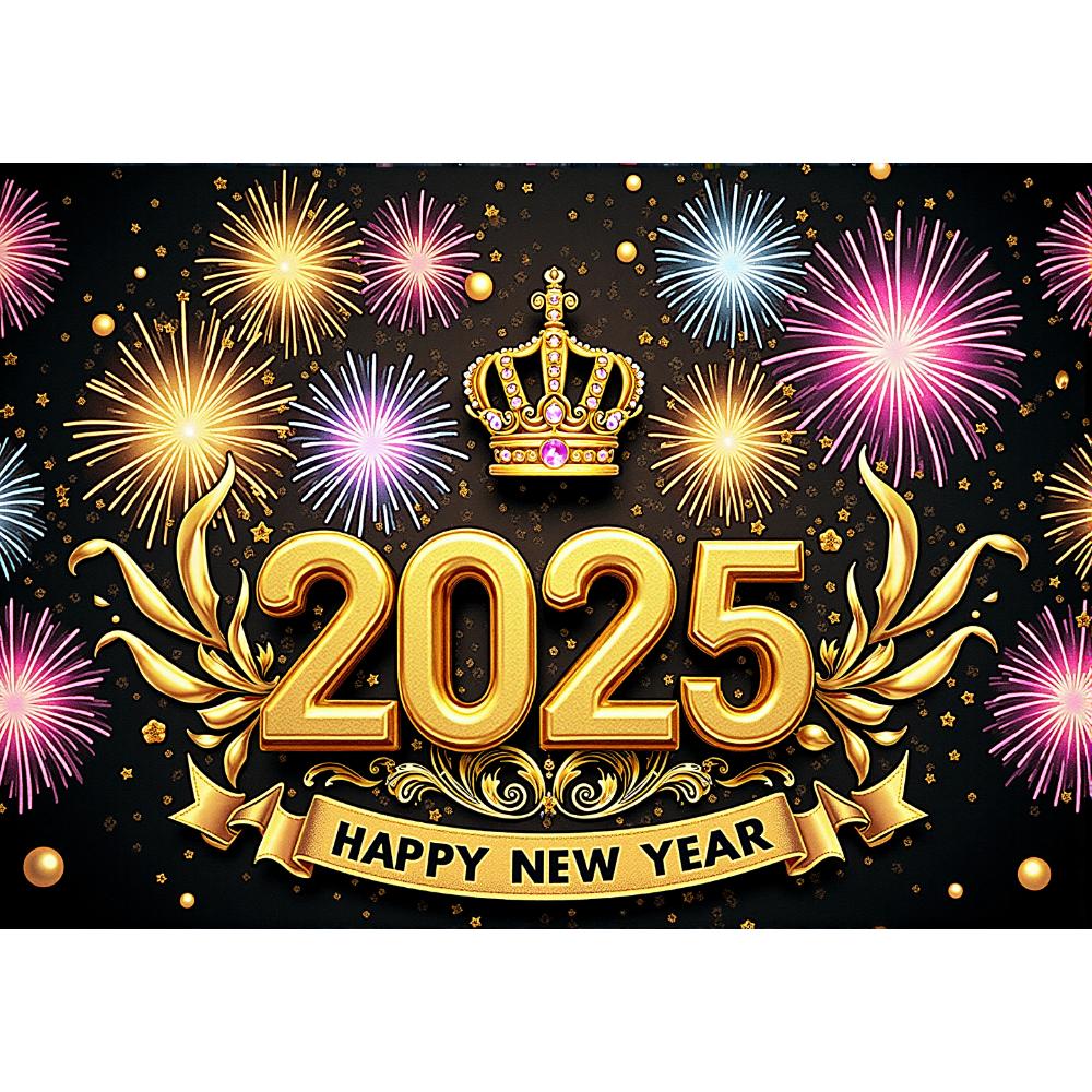Fundal de Anul Nou Fericit 2025, artificii, temă aurie, banner de petrecere, Anul Nou, sărbătorirea petrecerii de familie, decorare foto, fundal