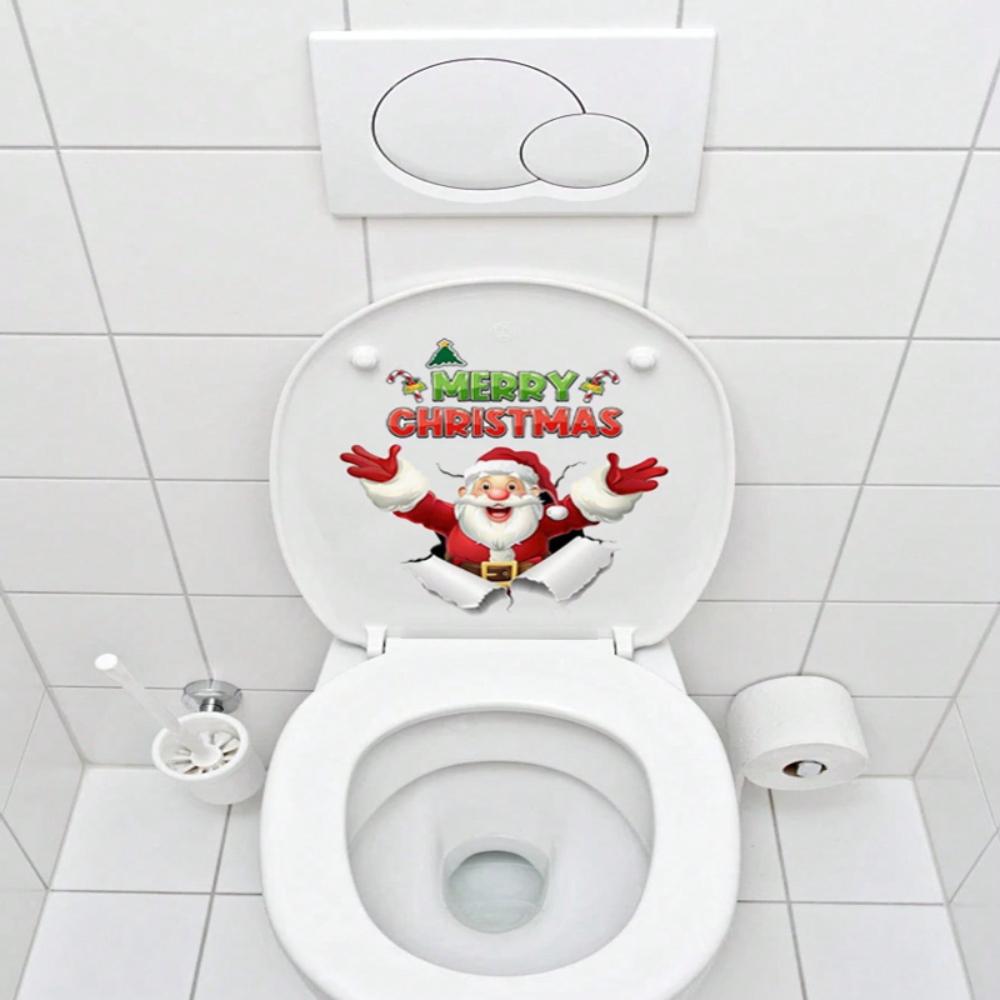 1 PC Toilet Stickers Decals, Funny Snowman Xmas Tree Toilet Lid Tank Decals for Bathroom Decoration