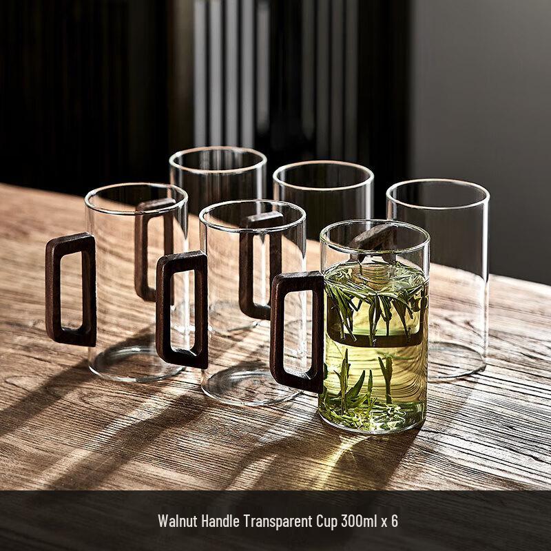 Heat-Resistant High Borosilicate Glass Mugs with Walnut Handles