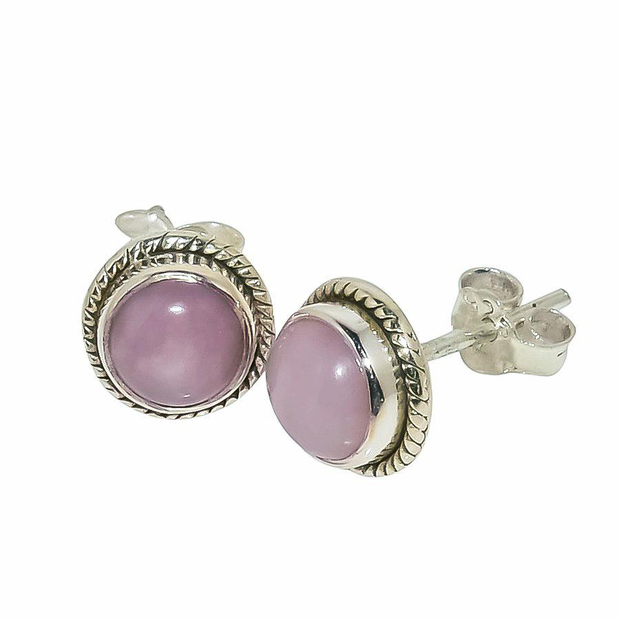 Naturlig Rosa Opal Edelsten Håndlaget 925 Solid Sterling Sølv Stiftøreringer Y5i93