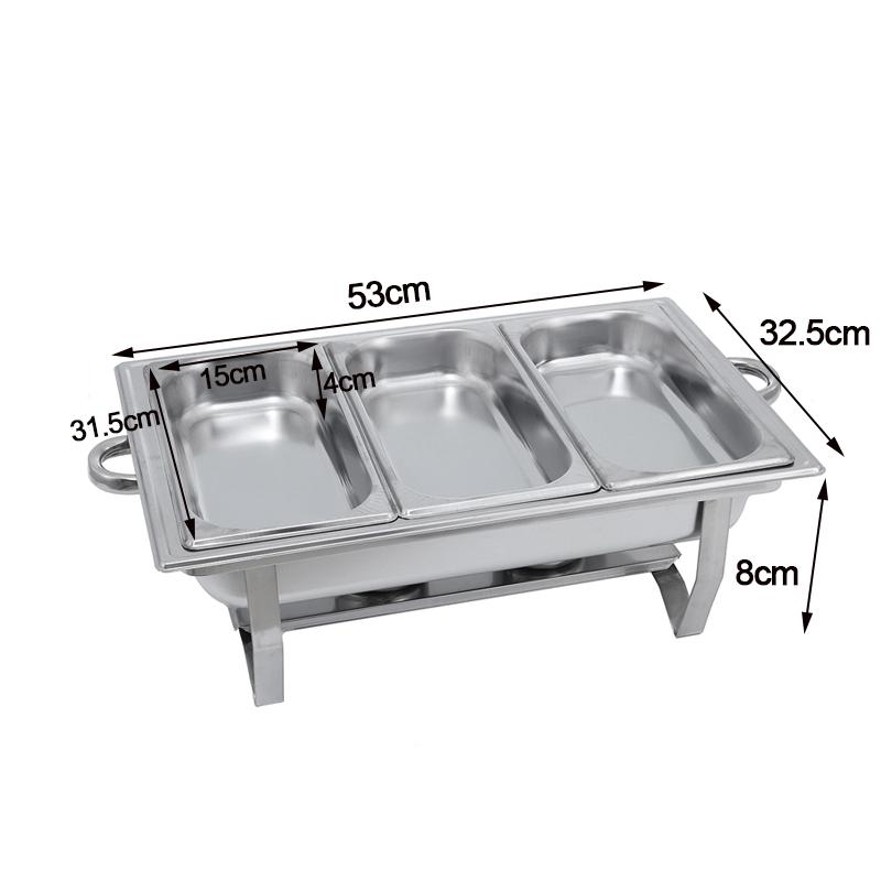 9L 3 Plates Dish Set Container Food Warmer Chafing Dish Full Buffet Catering Foldable Stainless Steel Square Buffet Stove