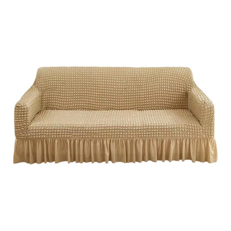 European Style Floral Elastic Sofa Cover - Two-Color Bubble Gauze, Full Dustproof Stretch Skirt Design