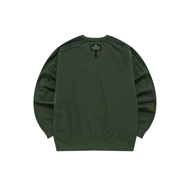Fila Fusion Letter Academy Big Logo Loose Fit Crewneck Knit Sweatshirt Men sweatshirt Plant-Green T11M231204FDG
