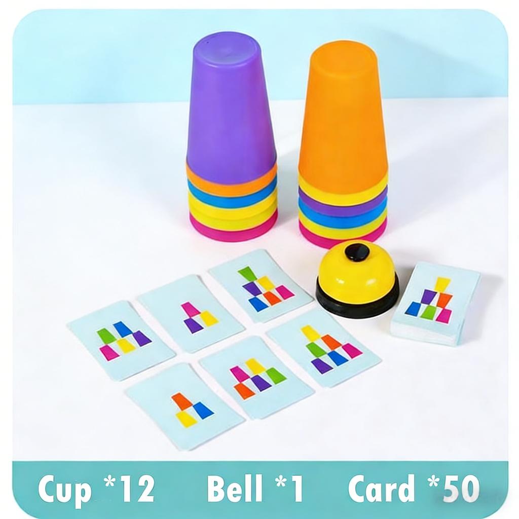 Montessori Toys Stack Cup Game With Card Educational Intellectual Enlightenment Color Cognition Logic Training Kids Children
