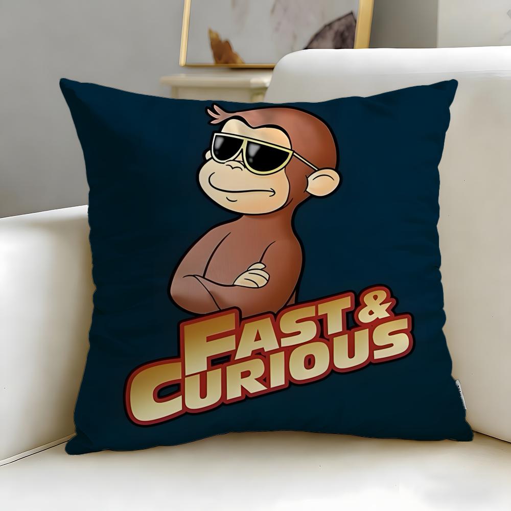 classic cartoon Curious George Cushion Cover Soft  EasyWash Pillow Case  Versatile for Couch Bed Travel and Office