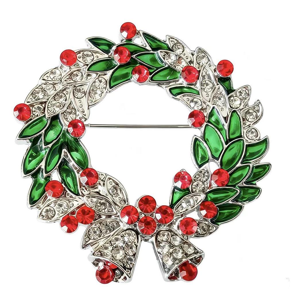 Lanhao Christmas Cartoon Leaf Wreath Brooch Pin XZ4575