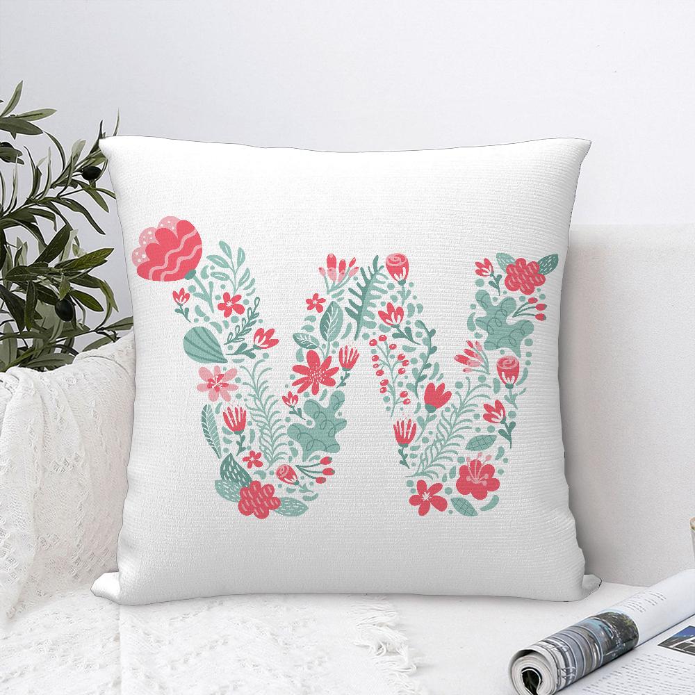 Cute Floral Letter Pillow Case Sofa Decorative Home Double-sided Printing Short Plush Cushion Cover Throw Pillow Cover Gifts