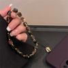 Cute Black Gold Crystal Beaded Phone Chain Women Fashion Luxury Phone Lanyard Kawaii Wrist Hanging Rope Gifts