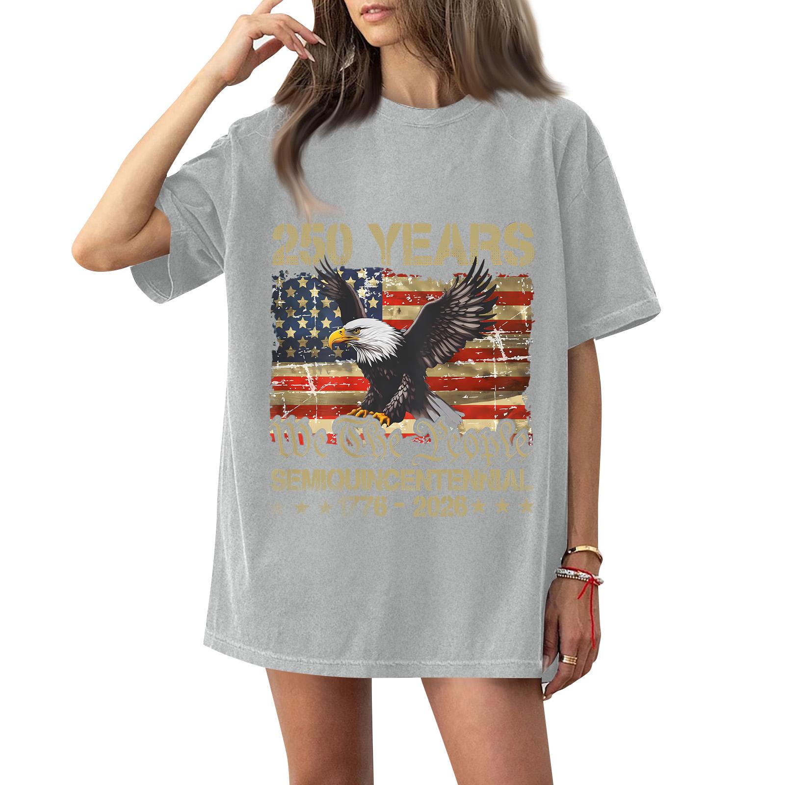 

Women s Fashionable Casual Short-Sleeve Round Neck Printed T-Shirt For The 251th Anniversary Of The Founding Of The United States XXXL