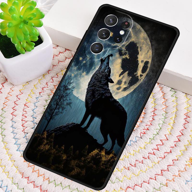 Moon Roaring Wolf Print Silicone Phone Case For Samsung Galaxy Note 10 Pro S26 S25 S24 S23 S22 S21 Plus S25Ultra Capa Cover