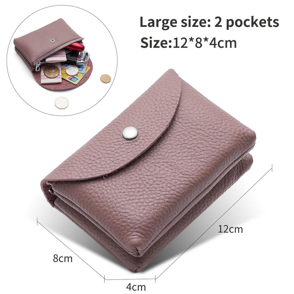 Women's Small Genuine Leather Coin Purse - Top Layer Cowhide Litchi Grain Cover Wallet