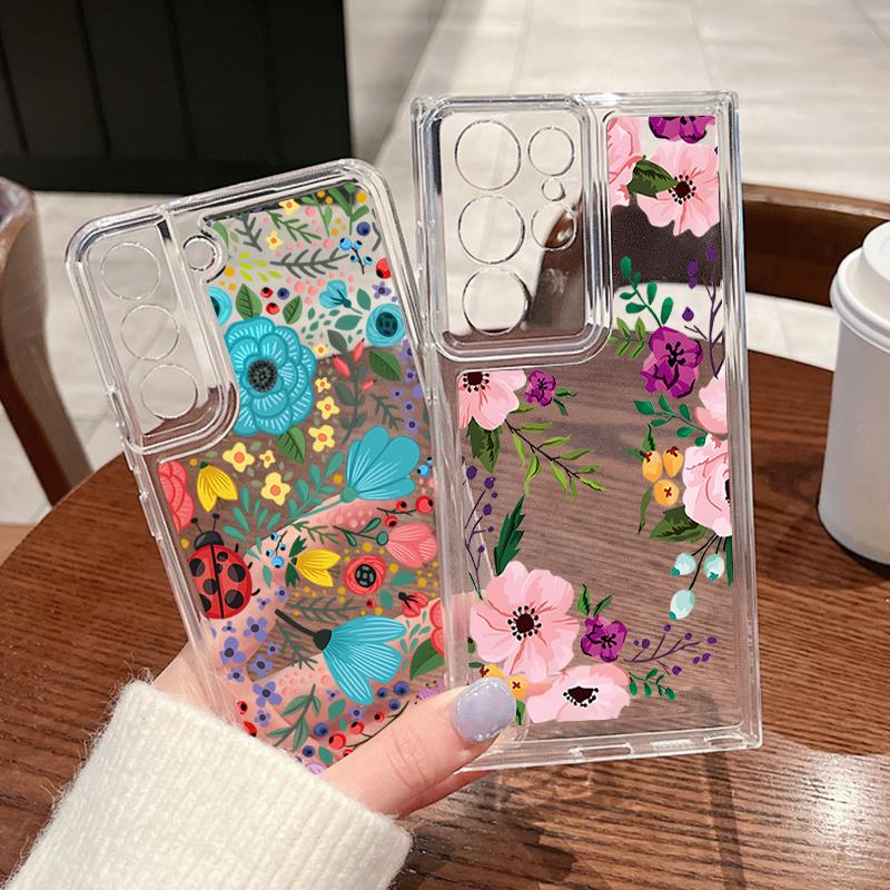 Case For Samsung Galaxy A15 A14 A56 A55 A54 A36 A16 A52 A35 5G S25 S24 S23 S22 Ultra S24 FE Garden Flowers Clear TPU Phone Cover